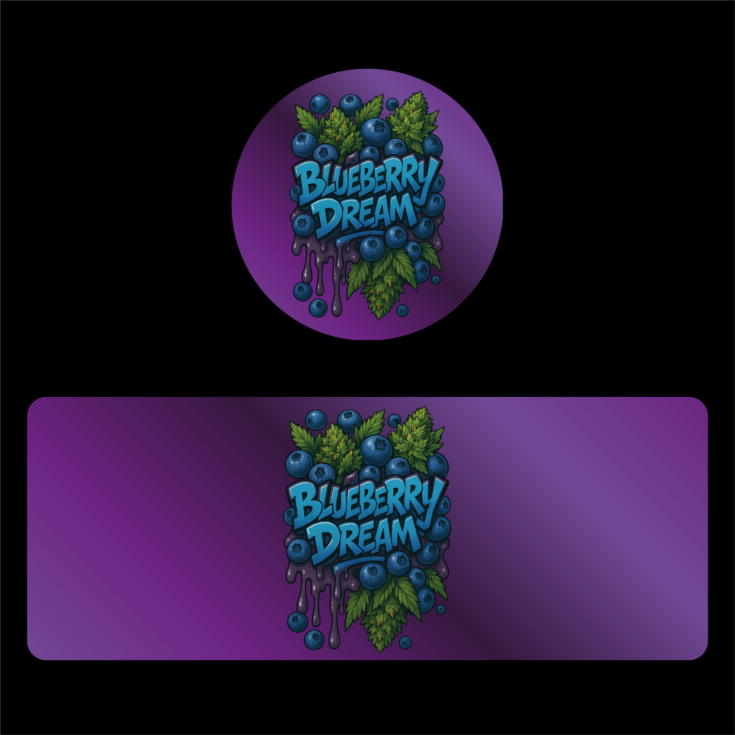 Designte 100ml Miron Gläser mit verschiedenen Designs, lilanes Blueberry Dream Design mit Blaubeeren