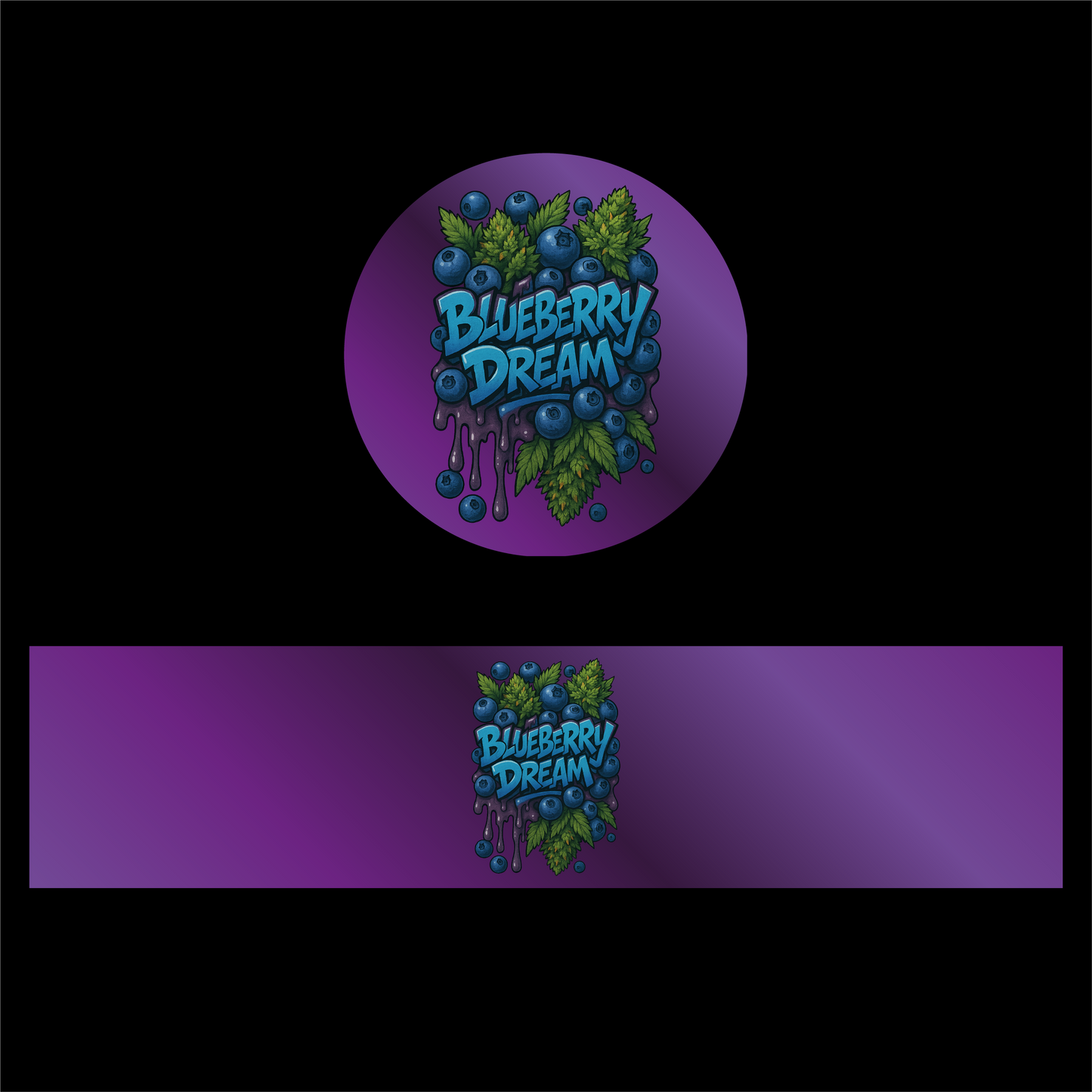 Designte 5ml Miron Gläser mit verschiedenen Designs, lilanes Blueberry Dream Design mit Blaubeeren