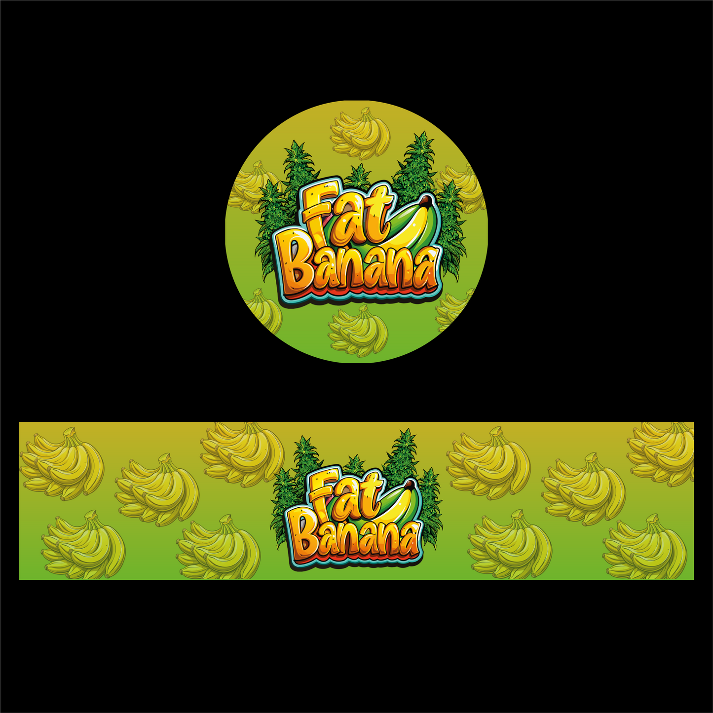 Designte 5ml Miron Gläser mit verschiedenen Designs, grün gelbes Fat Banana Design mit Bananen im Hintergrund