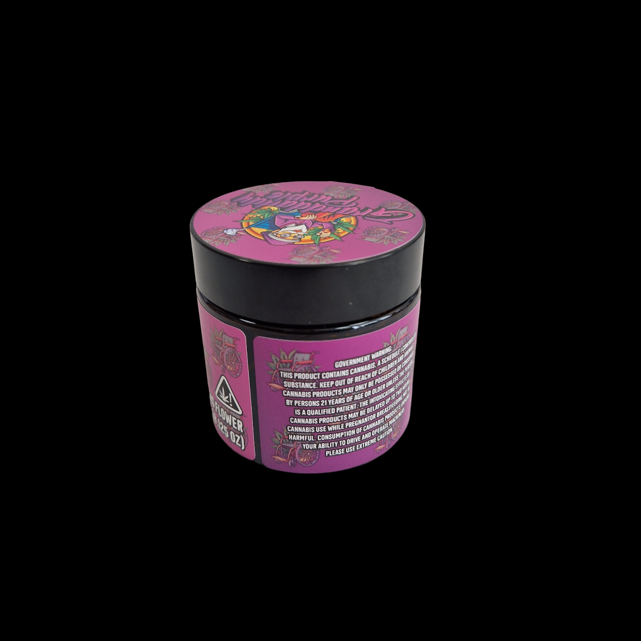 60ml Braunglas mit lilanem Granddaddy Purple Design – dekoratives Glas mit Etikett