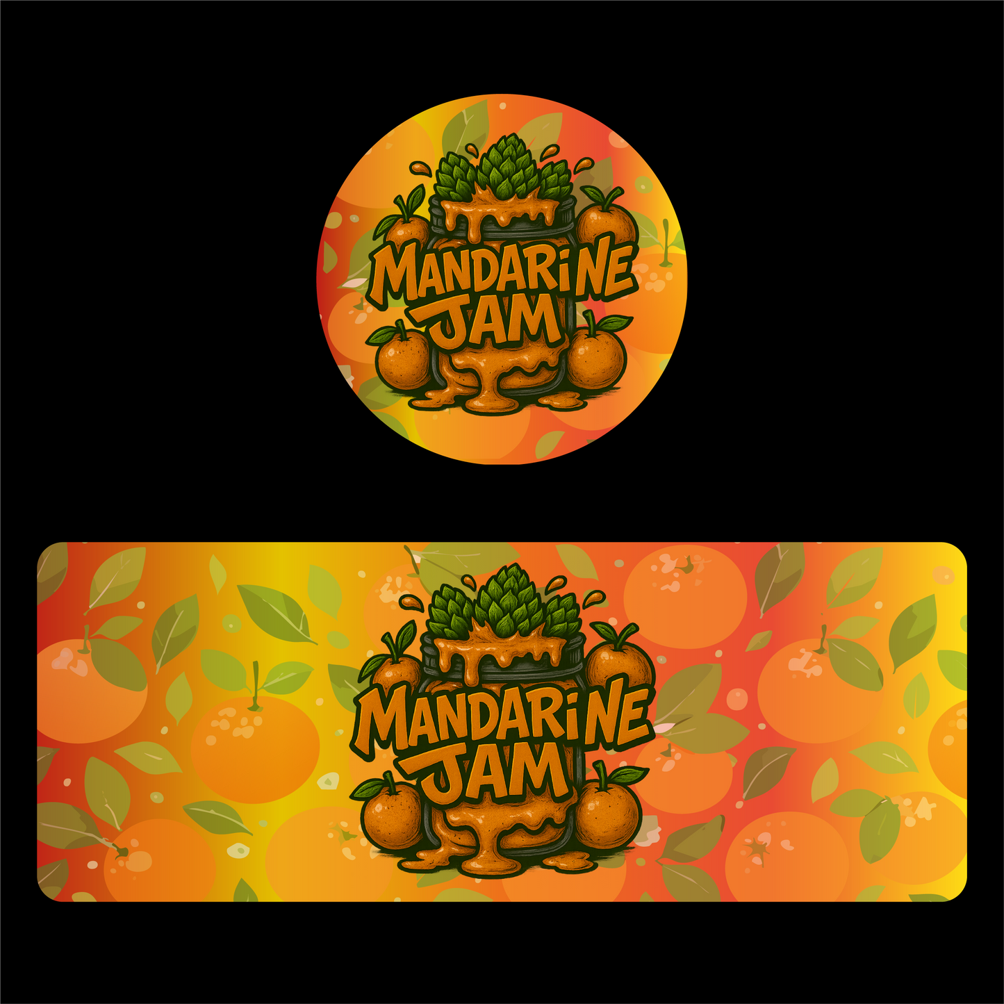 Designte 100ml Miron Gläser mit verschiedenen Designs, orangenes Mandarine Jam Design mit Mandarinen und Marmelade.