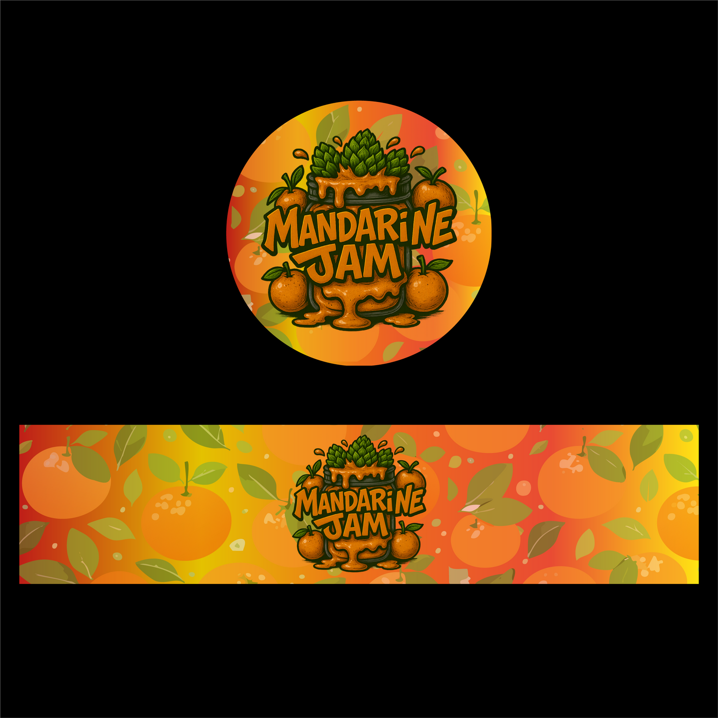 Designte 5ml Miron Gläser mit verschiedenen Designs, orangenes Mandarine Jam Design mit Mandarinen und Marmelade.