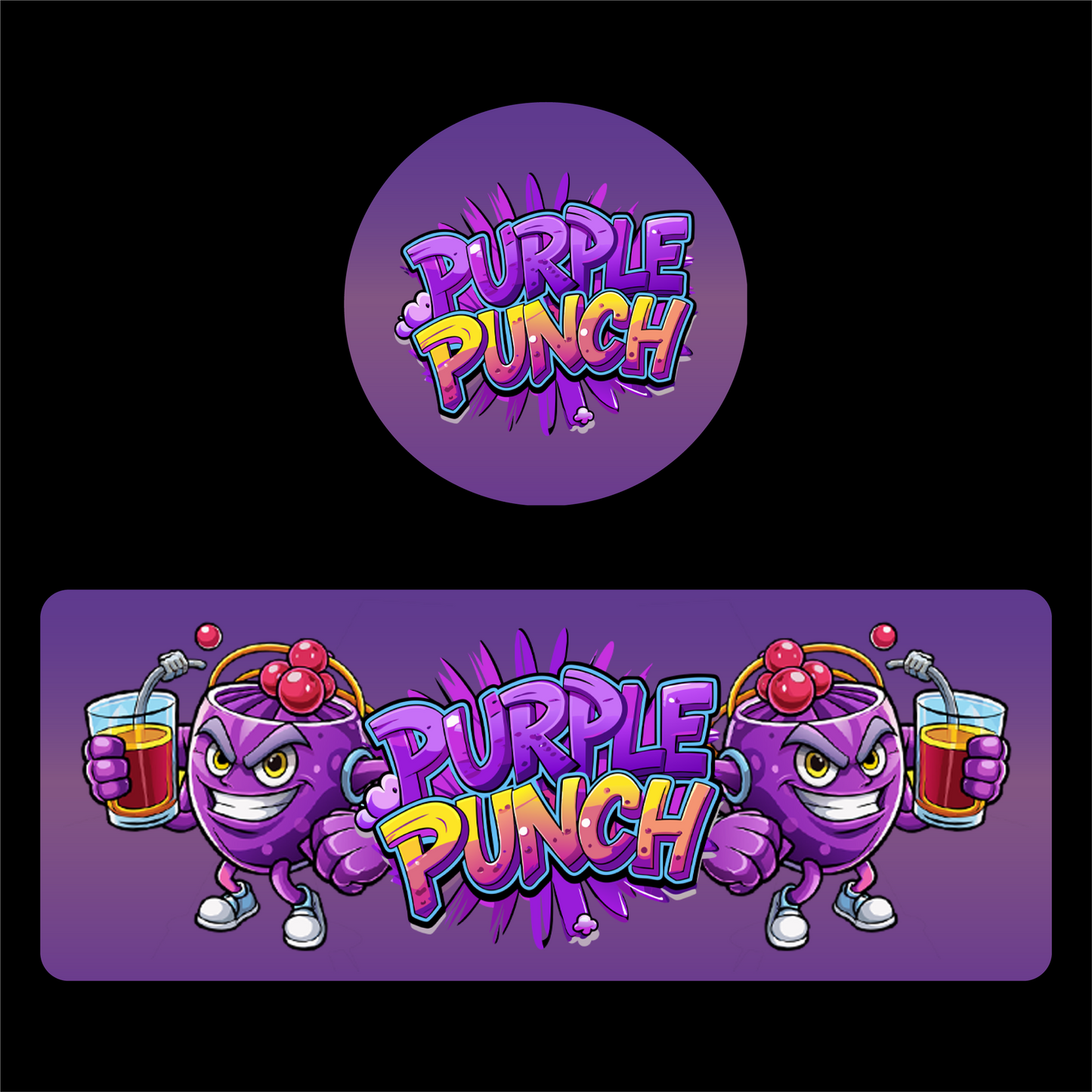 Designte 100ml Miron Gläser mit verschiedenen Designs, lilanes Purple Punch Design.