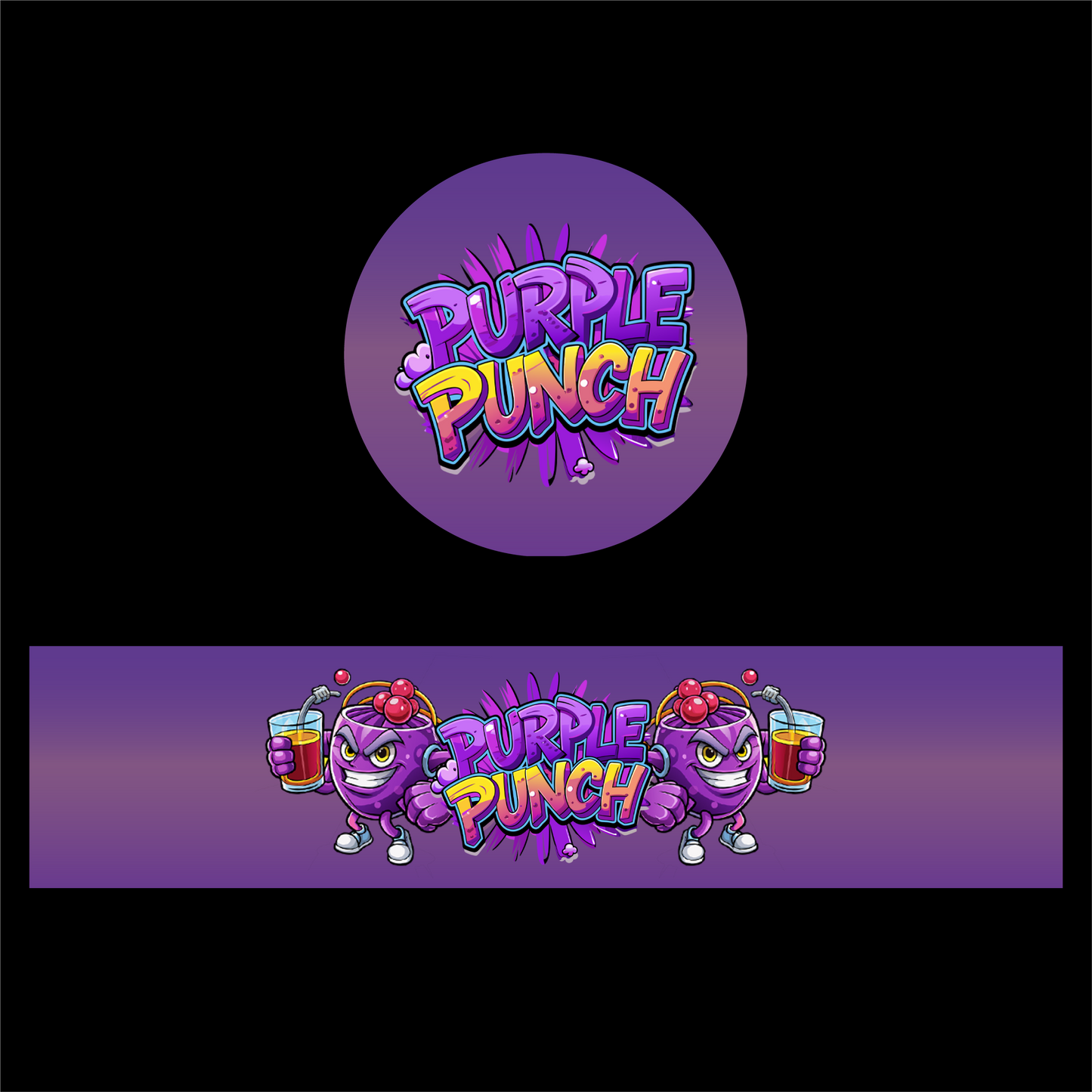 Designte 5ml Miron Gläser mit verschiedenen Designs, lilanes Purple Punch Design.