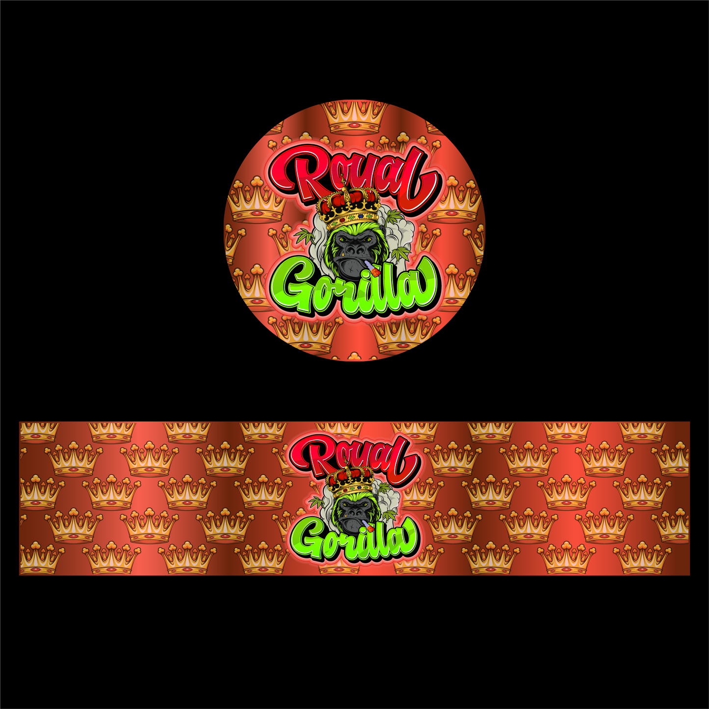 Designte 5ml Miron Gläser mit verschiedenen Designs, buntes Royal Gorilla Design mit einer Krone und einem Gorilla.