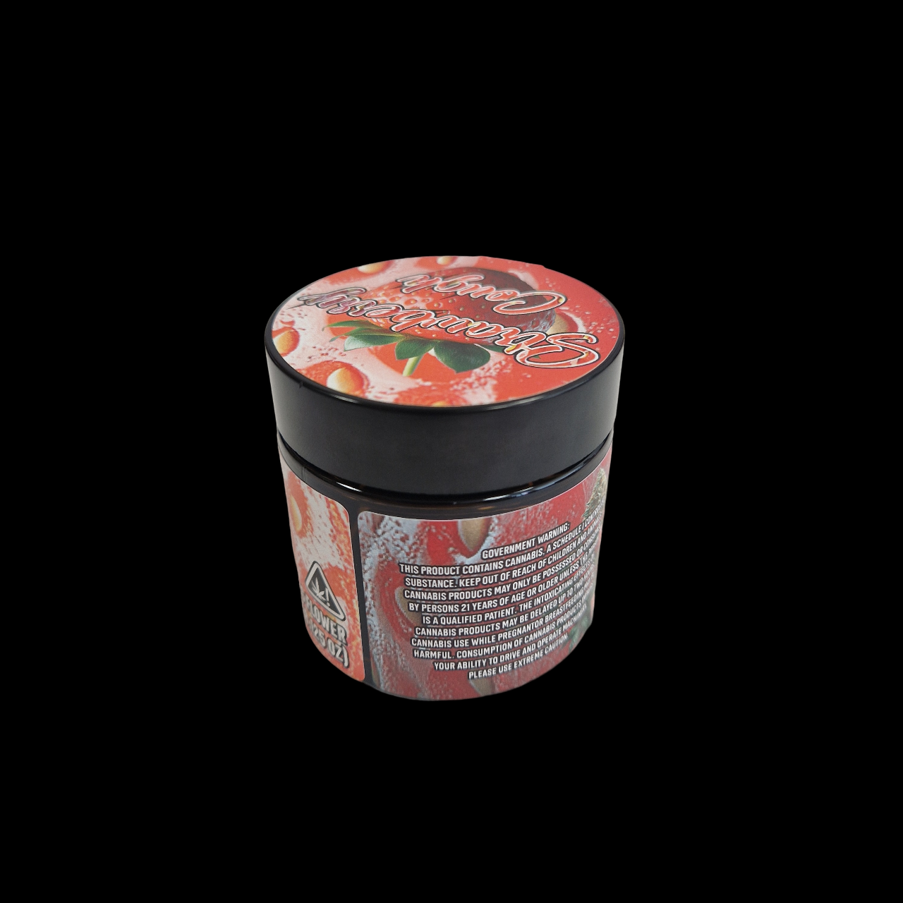 60ml Braunglas mit Strawberry Cough Design – dekoratives Glas mit Etikett