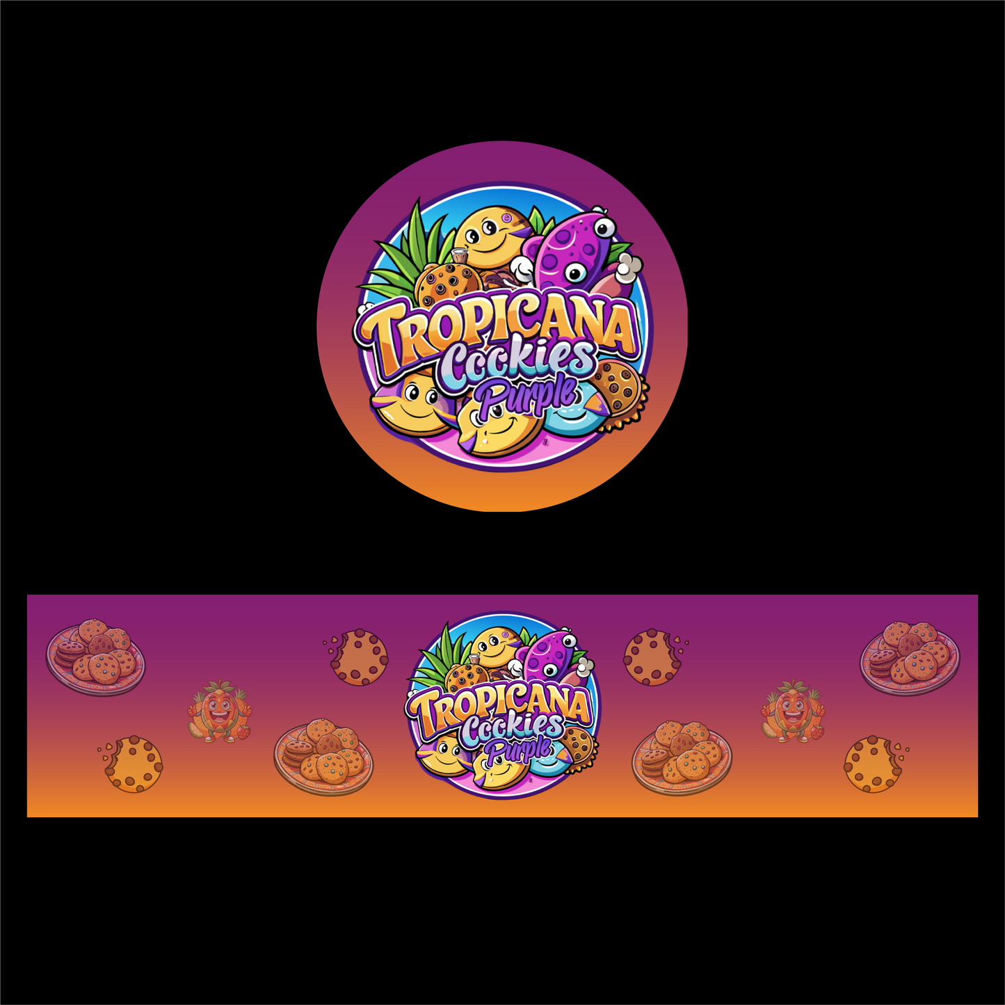 Designte 5ml Miron Gläser mit verschiedenen Designs, buntes Tropicana Cookies Purple Design mit Keksen.