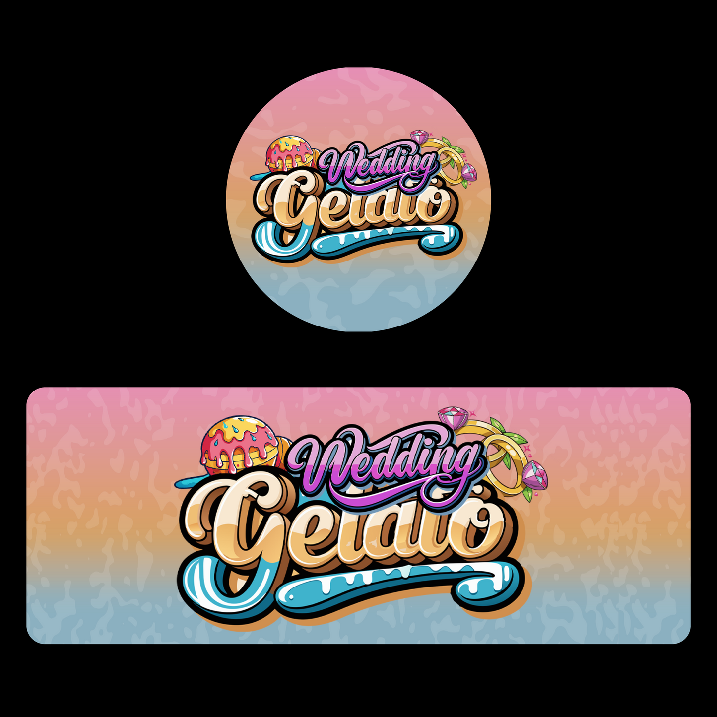 Designte 200ml Miron Gläser mit verschiedenen Designs, buntes Wedding Gelato Design mit Eiscreme.