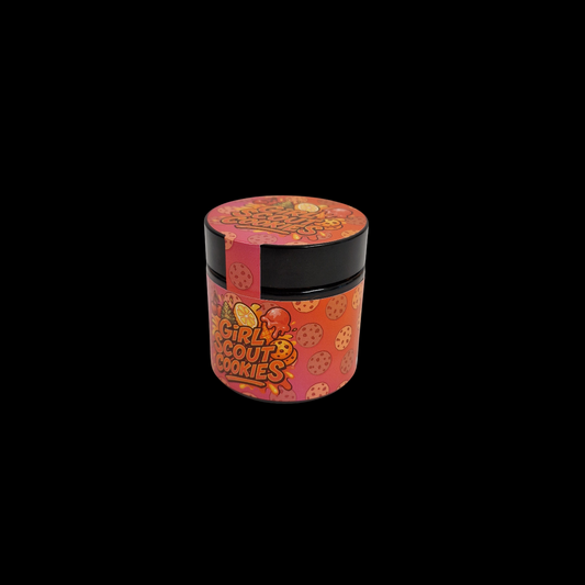 60ml Braunglas mit farbenfrohem Girl Scout Cookies Design – dekoratives Glas mit Etikett in Rot mit Cookies