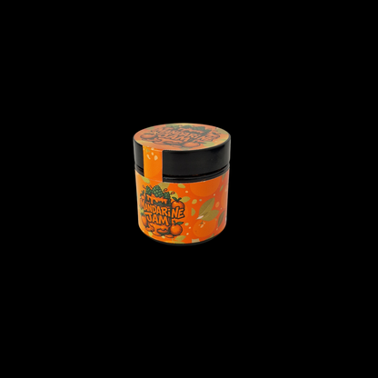 60ml Braunglas mit farbenfrohem ‚Mandarine Jam‘-Design – dekoratives Glas mit fruchtigem Etikett in Orange und Grün