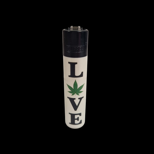 designte Clipper, bedrucktes weißes Clipper Feuerzeug mit der Aufschrift LOVE